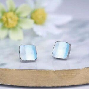 RIP OFF! “NEW Marielle Pale Blue Cabochon Silver Plated Square Stud Earrings”
